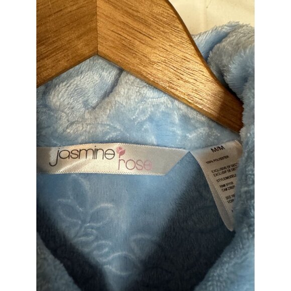 Jasmine Rose Fuzzy Button-Up Pajama Jacket With Floral Embossing - Blue Size M - Picture 4 of 4